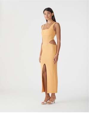San Sloane Andoria Ribbed Knit Cut-Out Midi Dress